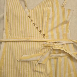 Yellow and White Striped Tie-Waist Sundress